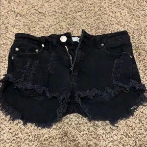 High waisted black jean shorts